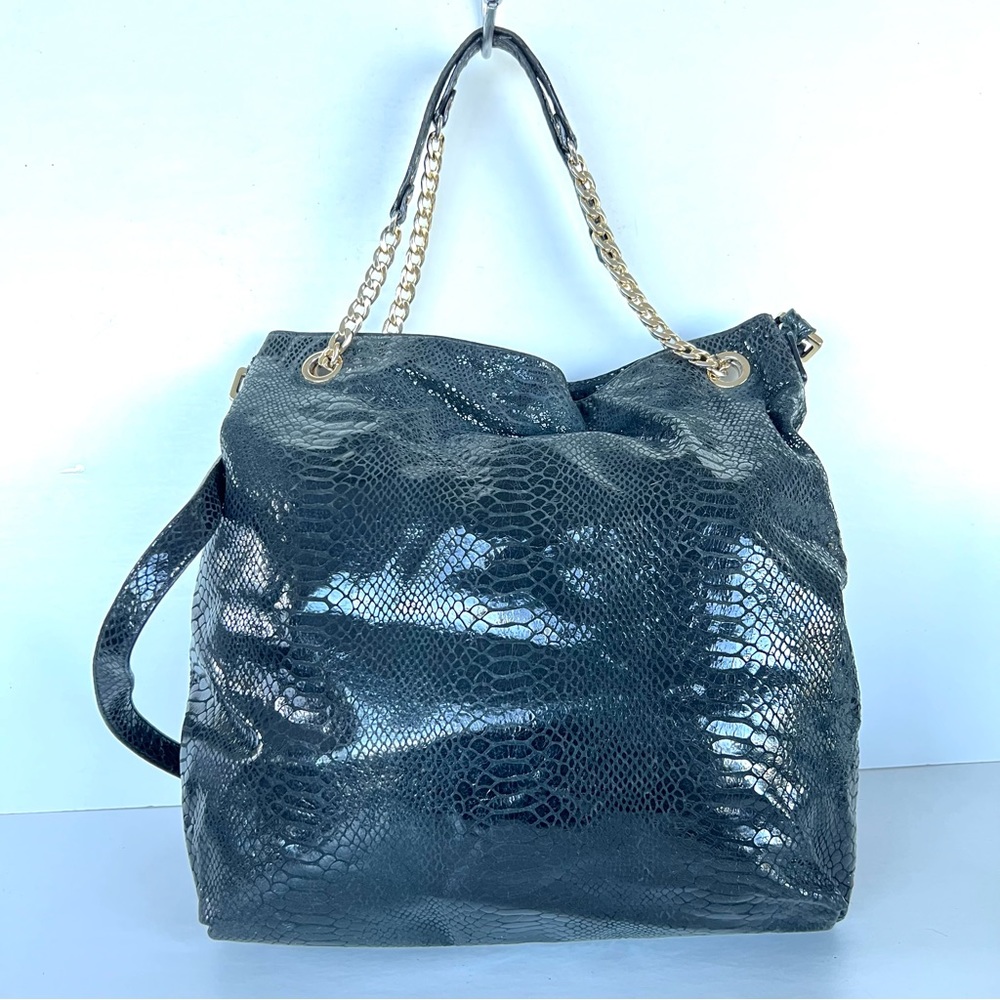 ♦️SOLD♦️MICHAEL KORS Jet Black Snake Python Embossed Patent Leather Shoulder Bag - Picture 6 of 15